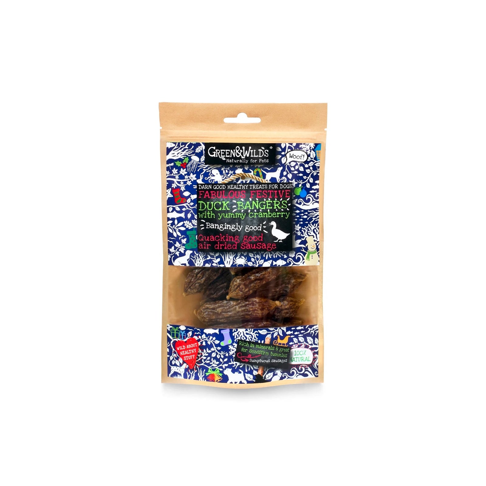 Duck & Cranberry Bangers - festive sausage dog treats