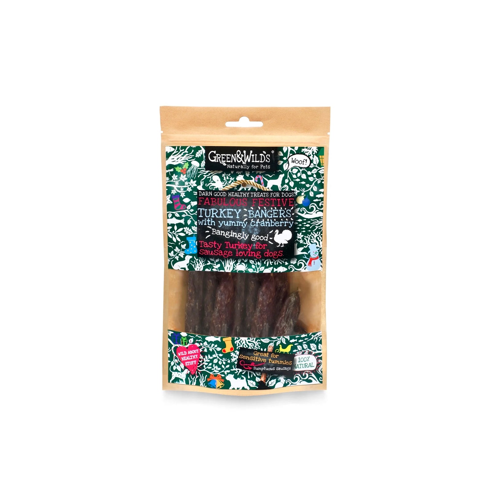 Turkey & Cranberry Christmas Bangers - festive sausage treats for dogs