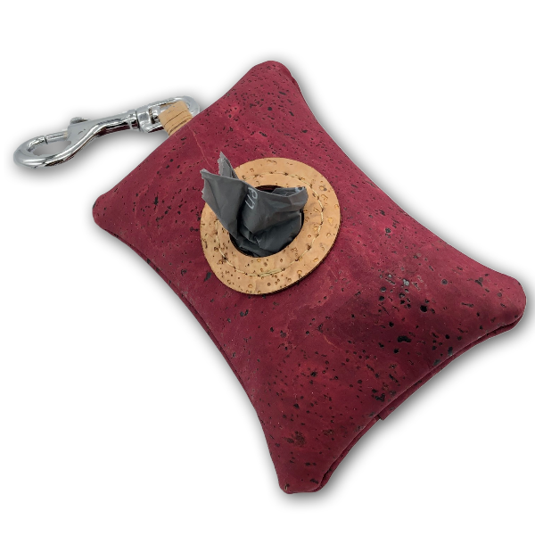 Cork poo bag pouch - burgundy