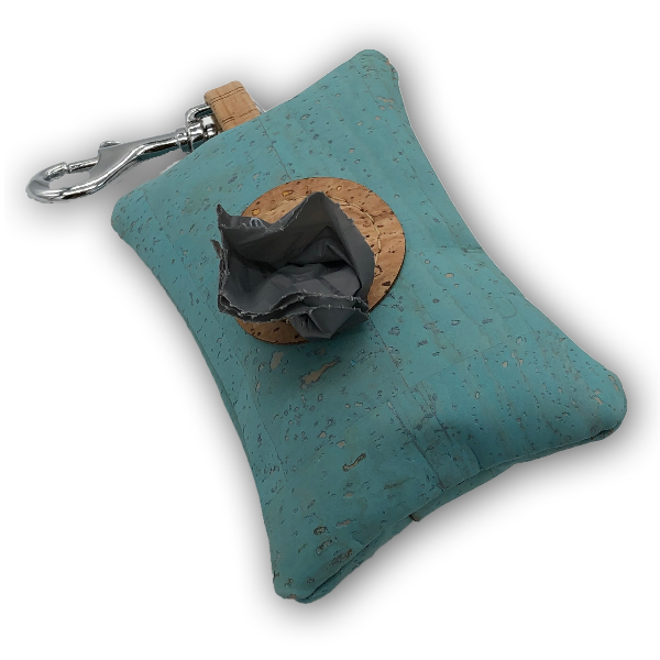 Cork poo bag pouch - petrol blue