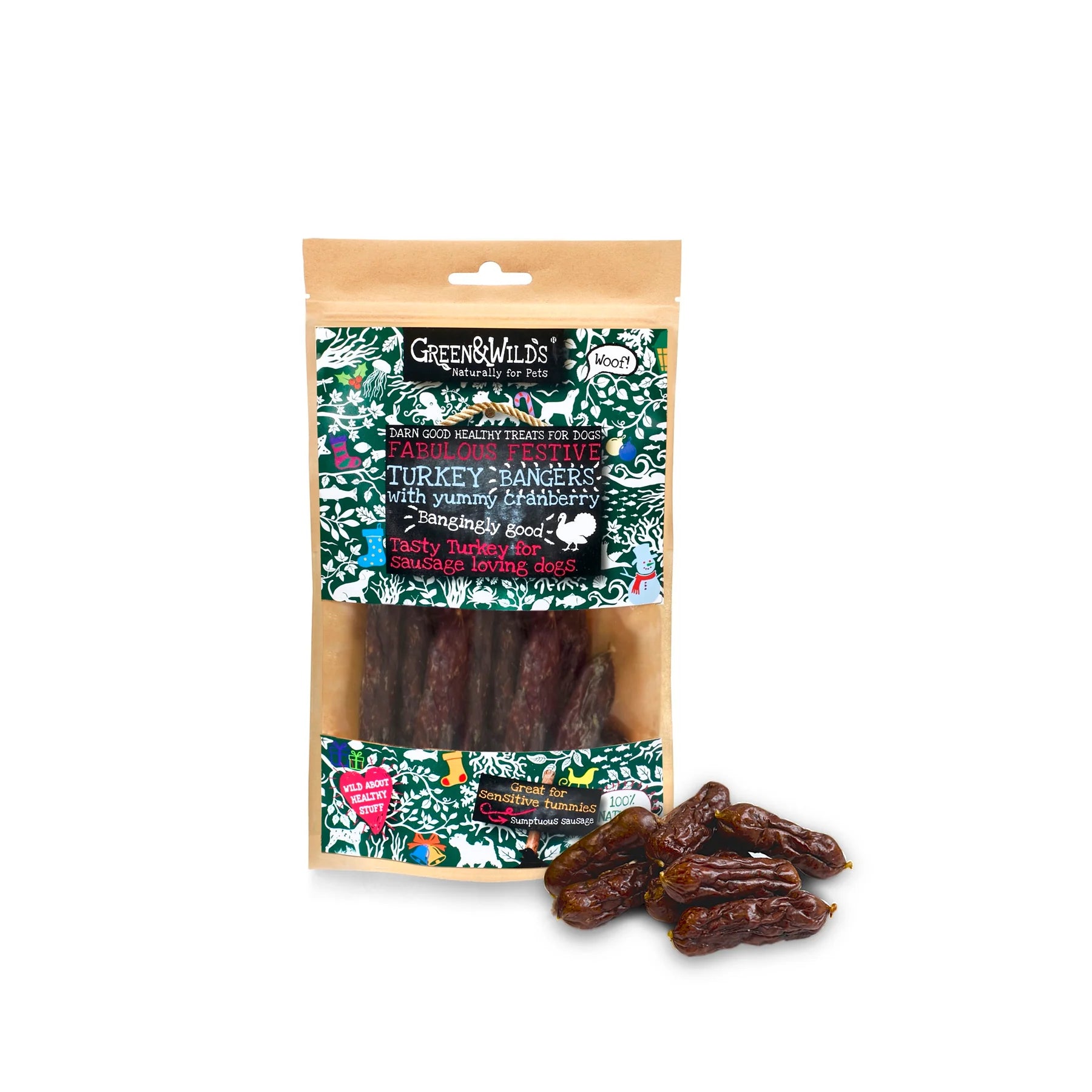 Turkey & Cranberry Christmas Bangers - festive sausage treats for dogs