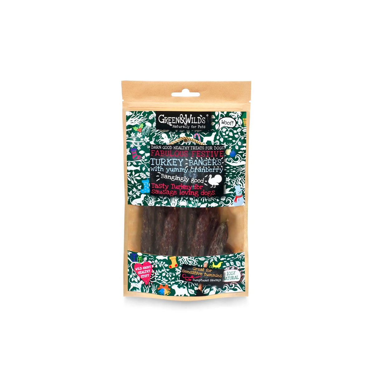 Turkey & Cranberry Christmas Bangers - festive sausage treats for dogs