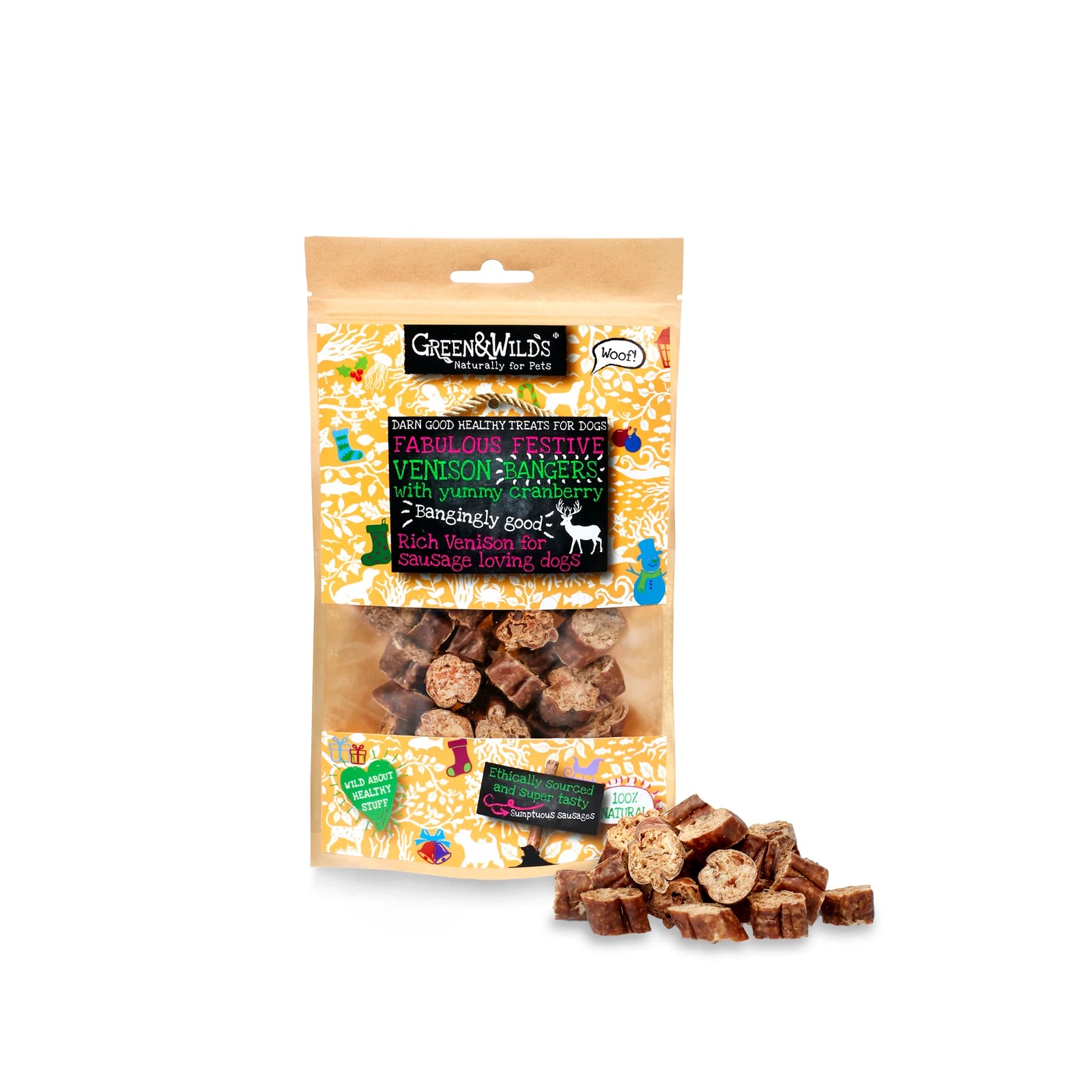 Venison & Cranberry Festive Bangers - sliced sausage Christmas Dog Treats