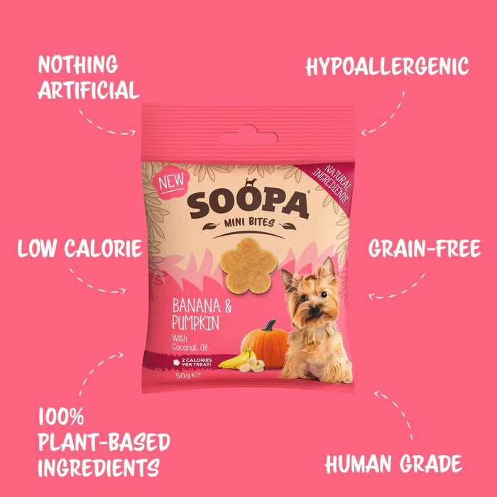 Soopa Banana & Pumpkin healthy bites for mini dogs - low fat treats
