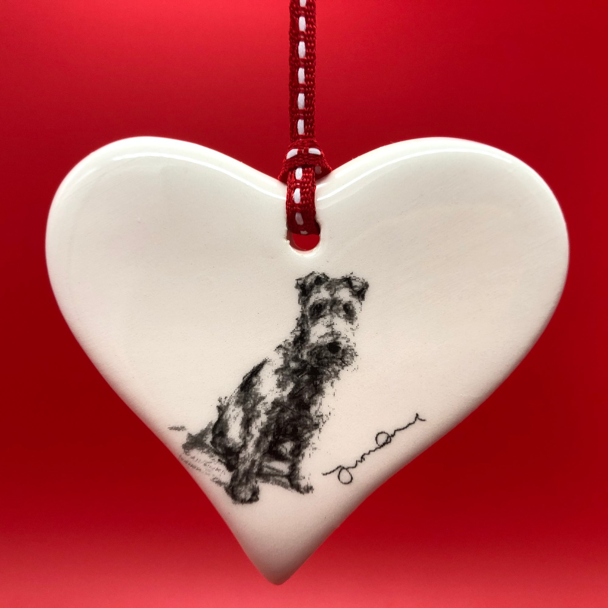 Scamp the Fox Terrier ceramic heart